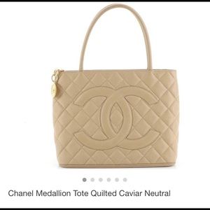 Chanel Medallion Tote Quilted Caviar Neutral
